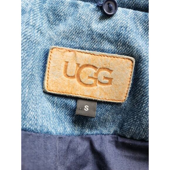UGG SHEEPSKIN TRIM VINTAGE DENIM JACKET, WOMEN SIZE S Missing Fur Collar - Picture 4 of 8